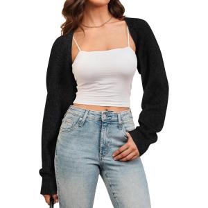 Arach&Cloz Women’s Wool Blend Bolero Shrug Fall Fashion Cropped Cardigans 2025(Black)