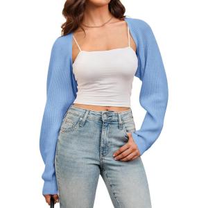 Arach&Cloz Women’s Wool Blend Bolero Shrug Fall Fashion Cropped Cardigans 2025(Light Blue)