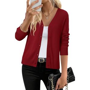 Arach&Cloz Women’s Wool Blend Business Casual Cardigan Sweaters 2025(Burgundy)
