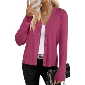 Arach&Cloz Women’s Wool Blend Business Casual Cardigan Sweaters 2025(Ruby Pink)