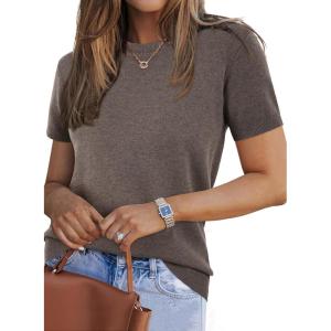 Arach&Cloz Women’s Wool Blend Business Casual Essential Fall Layering Pullover Sweaters(Coffee)