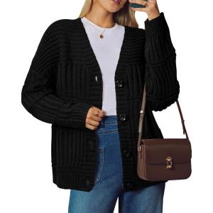 Arach&Cloz Women’s Wool Blend Chunky Knit Winter Cardigan Sweaters 2025(Black)