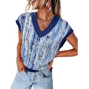 Arach&Cloz Women’s Wool Blend Fall Printed Cute Trendy Sweater Vests 2025(Blue)