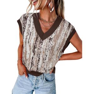 Arach&Cloz Women’s Wool Blend Fall Printed Cute Trendy Sweater Vests 2025(Brown)