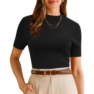 Arach&Cloz Women’s Wool Blend Fall Seamless Rip Resistant Tops Opaque Business Casual Shirts(Black)