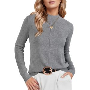 Arach&Cloz Women’s Wool Blend Fall Sweaters Mock Neck Business Casual Outfits(Grey)