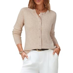 Arach&Cloz Women’s Wool Blend Lightweight Spring Business Casual Cardigan Sweaters Tops(Apricot)