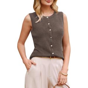 Arach&Cloz Women’s Wool Blend Non See Through Button Down Business Casual Tank Tops 2026(Coffee)