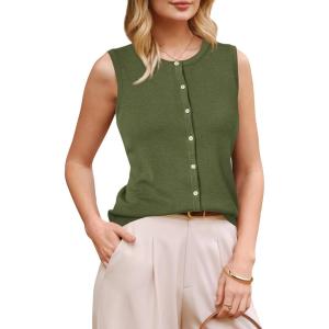 Arach&Cloz Women’s Wool Blend Non See Through Button Down Business Casual Tank Tops 2026(Olive Green)
