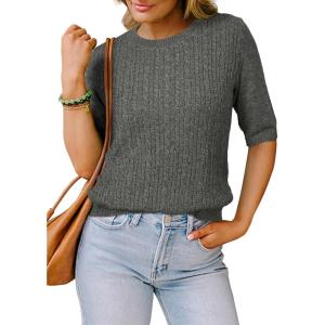 Arach&Cloz Women’s Wool Blend Old Money Cable Knit Elbow Sleeve Sweaters 2025(Dark Gray-cable)