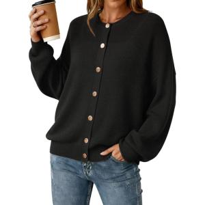 Arach&Cloz Women’s Wool Blend Oversized Cardigan Sweaters Button Down Casual Winter Clothing(Black)