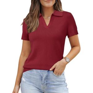 Arach&Cloz Women’s Wool Blend Spring Business Casual Relaxed fit Short Sleeve Pullover Sweater 2026(Burgundy Red)
