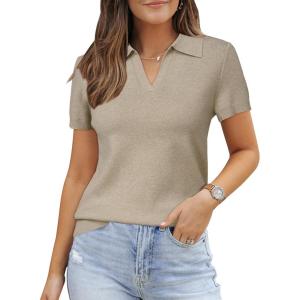 Arach&Cloz Women’s Wool Blend Spring Business Casual Relaxed fit Short Sleeve Pullover Sweater 2026(Oatmeal)
