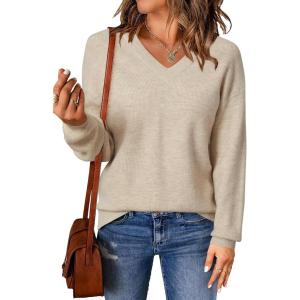 Arach&Cloz Women’s Wool Blend Sweaters V Neck Winter Business Casual Outfits Warm Tops 2026(Apricot)