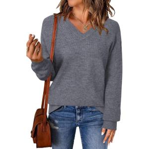 Arach&Cloz Women’s Wool Blend Sweaters V Neck Winter Business Casual Outfits Warm Tops 2026(Dark Grey)