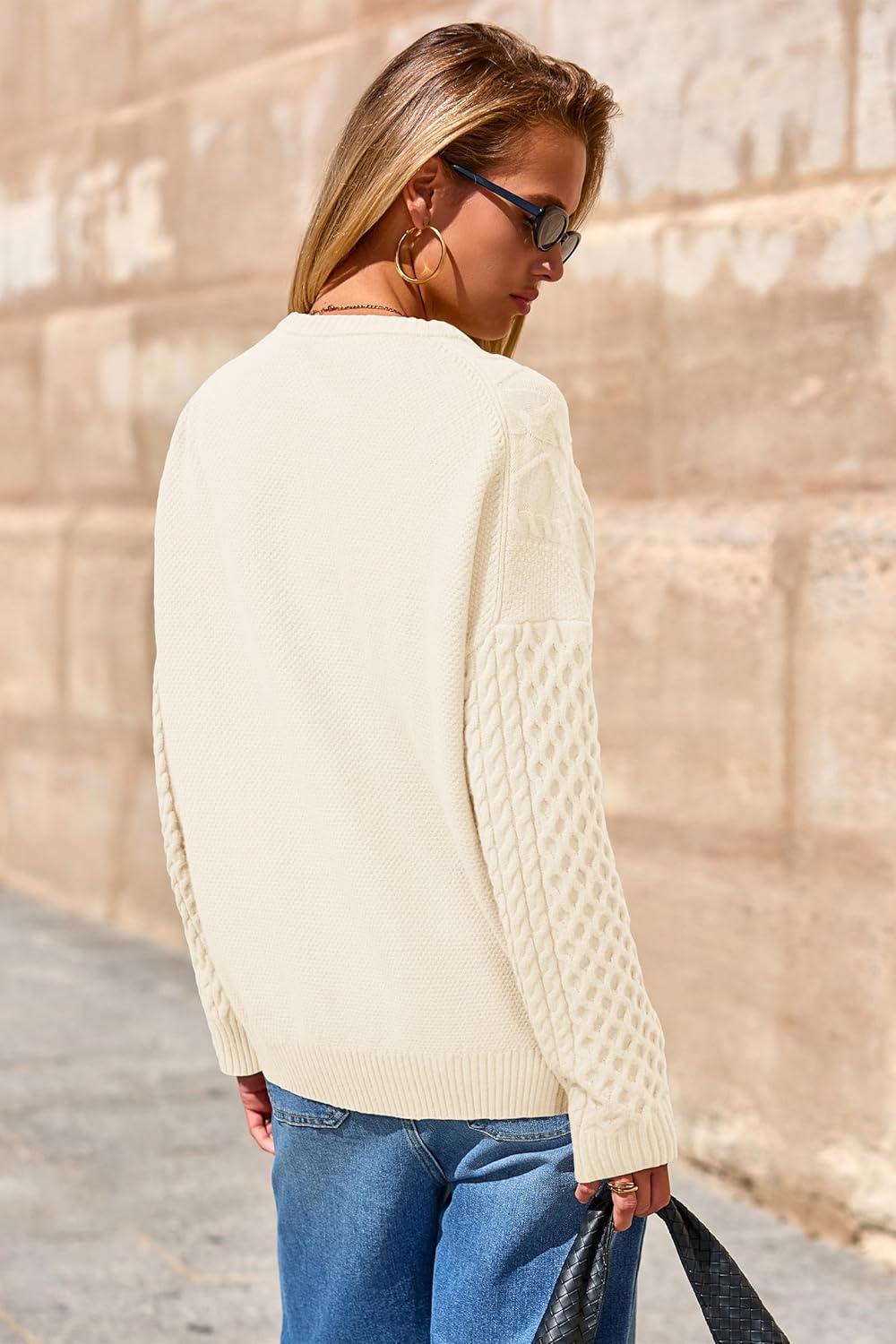 imageArachampampCloz Womens Wool Blend Cable Knit Spring Winter Chunky Oversized Sweaters 2026Beige Cream