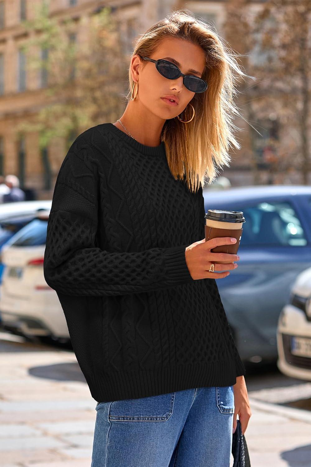 imageArachampampCloz Womens Wool Blend Cable Knit Spring Winter Chunky Oversized Sweaters 2026Black