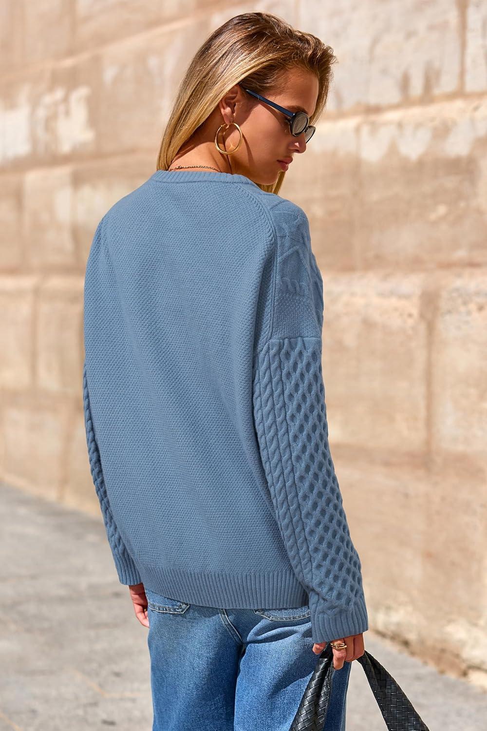 imageArachampampCloz Womens Wool Blend Cable Knit Spring Winter Chunky Oversized Sweaters 2026Blue
