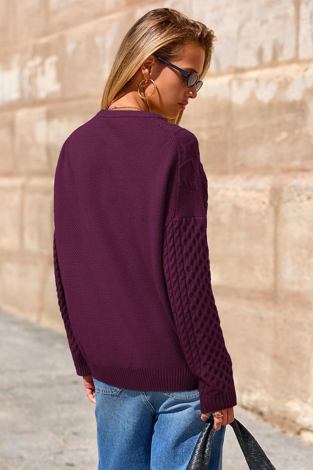 imageArachampampCloz Womens Wool Blend Cable Knit Spring Winter Chunky Oversized Sweaters 2026Burgundy Dark Red