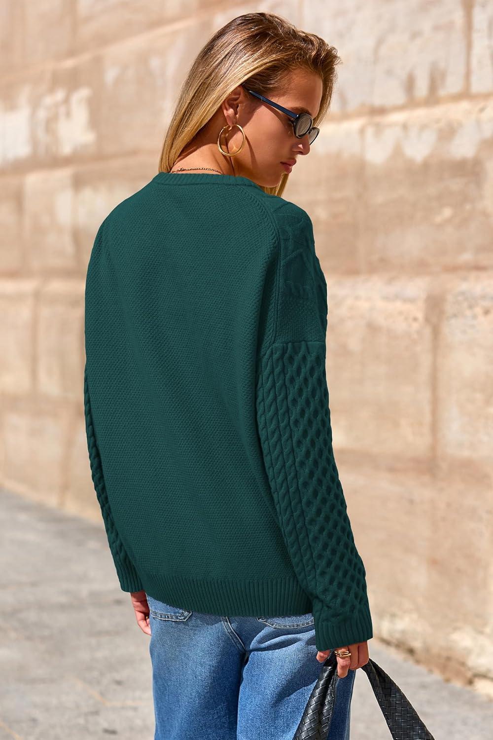 imageArachampampCloz Womens Wool Blend Cable Knit Spring Winter Chunky Oversized Sweaters 2026Green