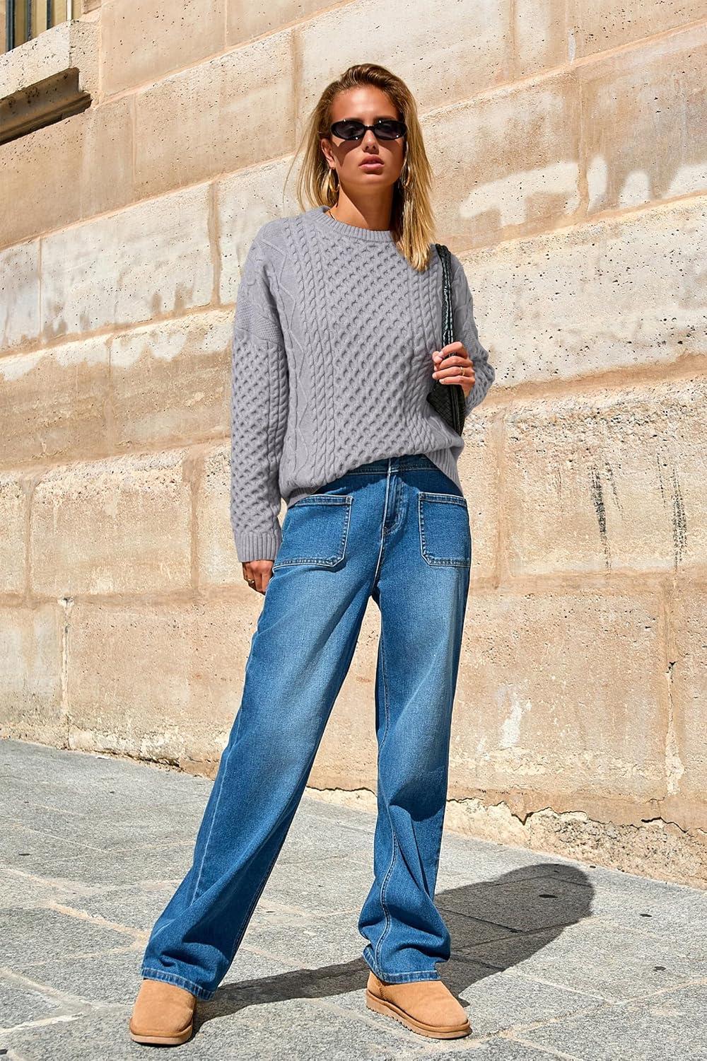 imageArachampampCloz Womens Wool Blend Cable Knit Spring Winter Chunky Oversized Sweaters 2026Light Grey