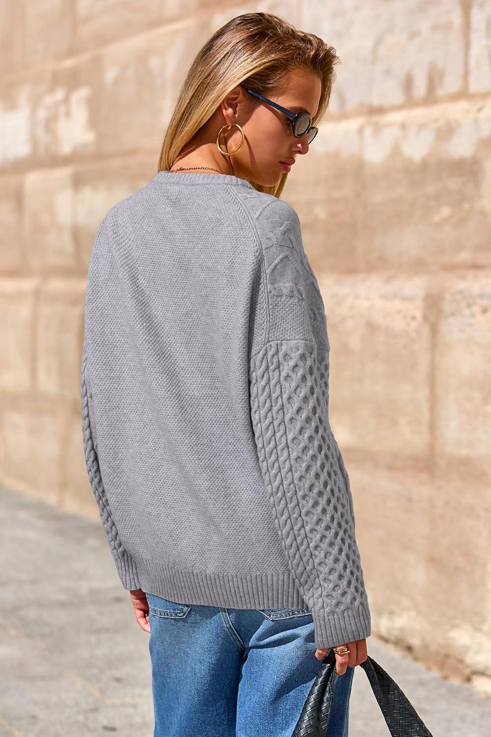 imageArachampampCloz Womens Wool Blend Cable Knit Spring Winter Chunky Oversized Sweaters 2026Light Grey