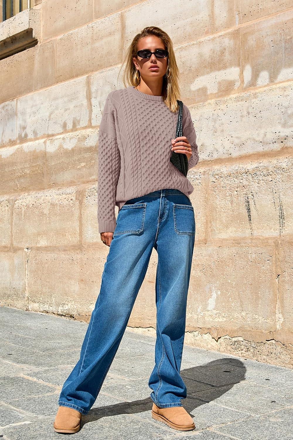 imageArachampampCloz Womens Wool Blend Cable Knit Spring Winter Chunky Oversized Sweaters 2026Light Nutmeg