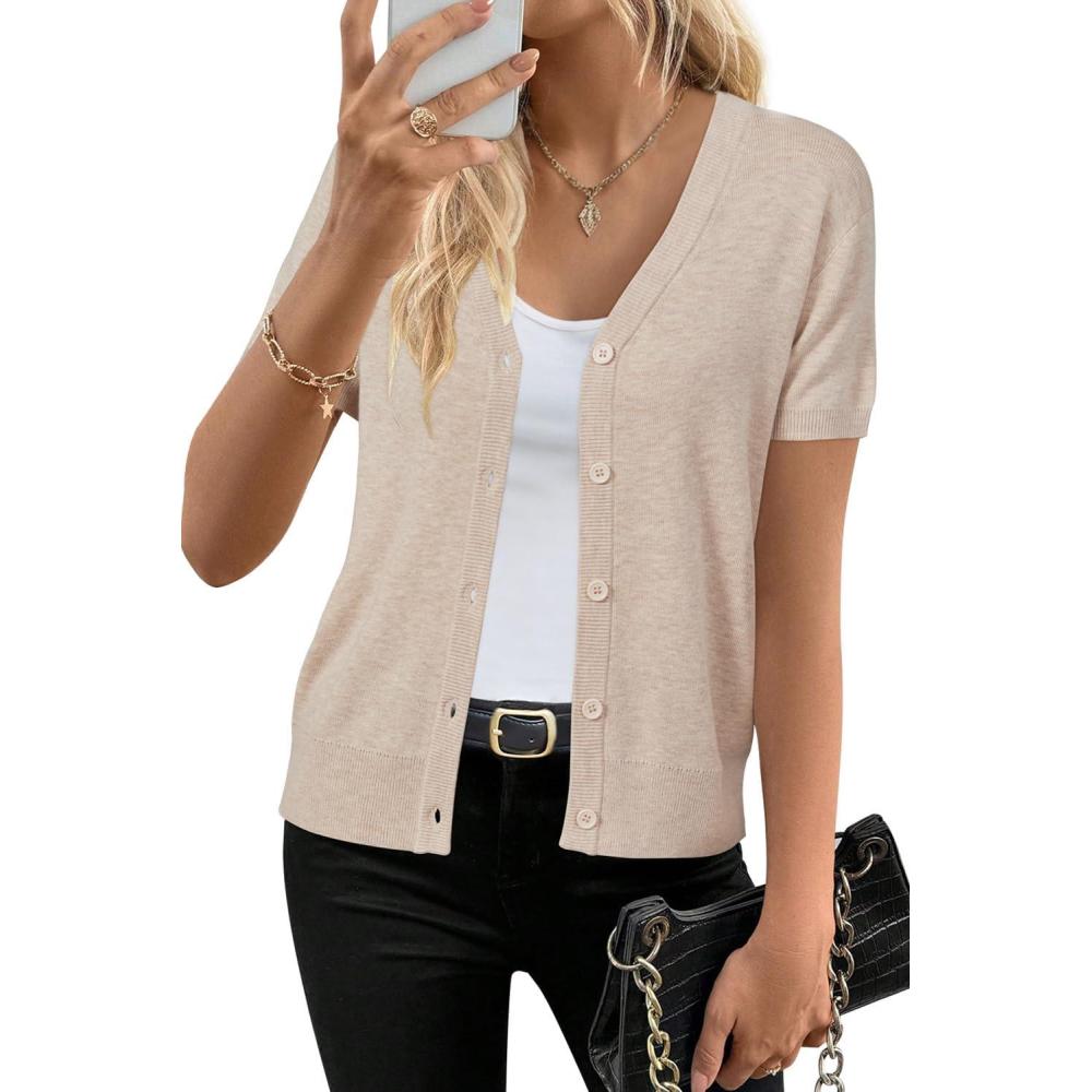 imageArachampampCloz Womens Wool Blend Business Casual Cardigan Sweaters TopsApricot