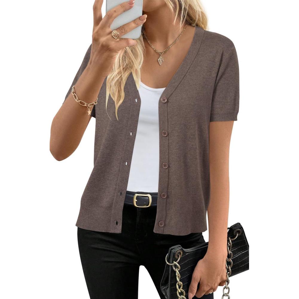 imageArachampampCloz Womens Wool Blend Business Casual Cardigan Sweaters TopsCoffee
