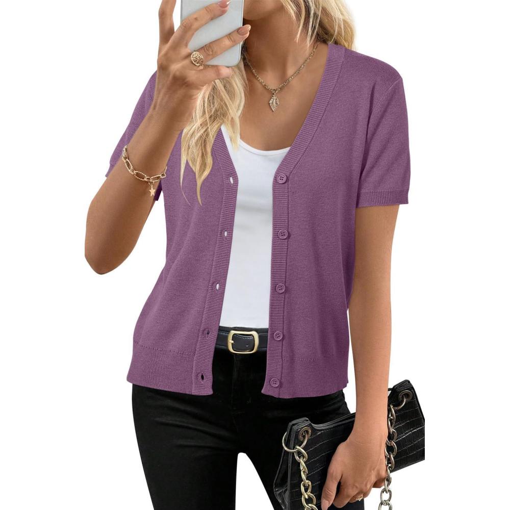 imageArachampampCloz Womens Wool Blend Business Casual Cardigan Sweaters TopsPurple