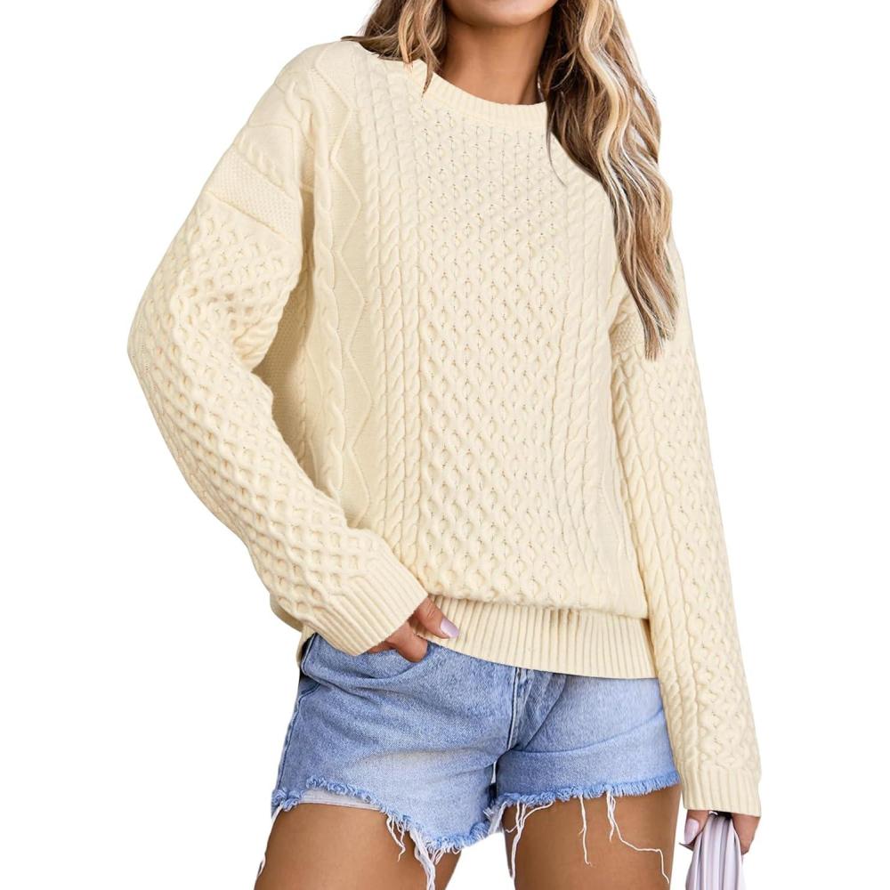 imageArachampampCloz Womens Wool Blend Cable Knit Spring Winter Chunky Oversized Sweaters 2026Beige Cream