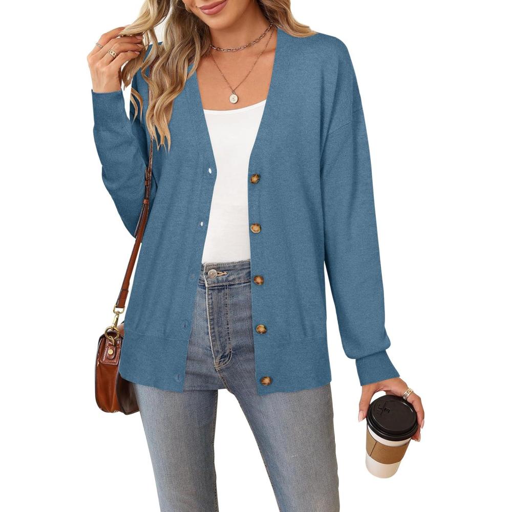 imageArachampampCloz Womens Wool Blend Lightweight Spring Business Casual Cardigan SweatersLucky Blue