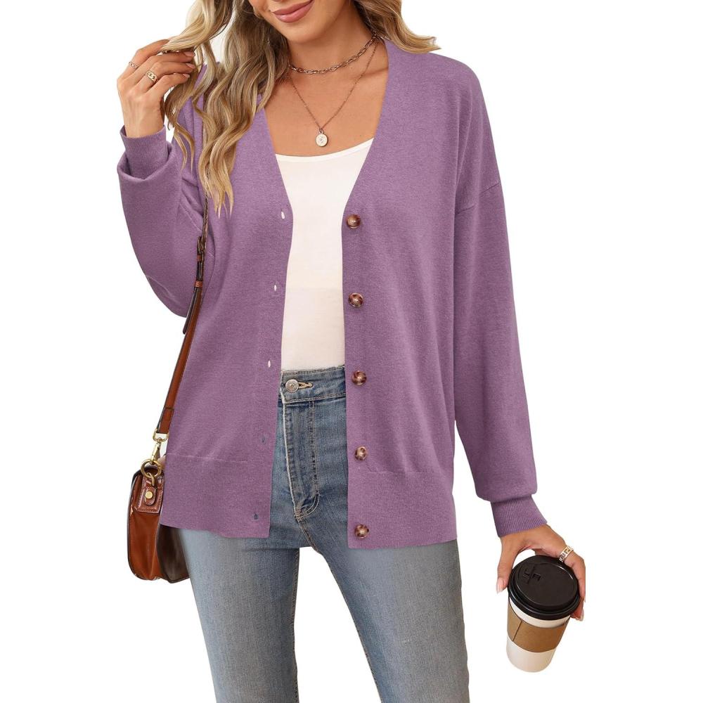 imageArachampampCloz Womens Wool Blend Lightweight Spring Business Casual Cardigan SweatersPurple