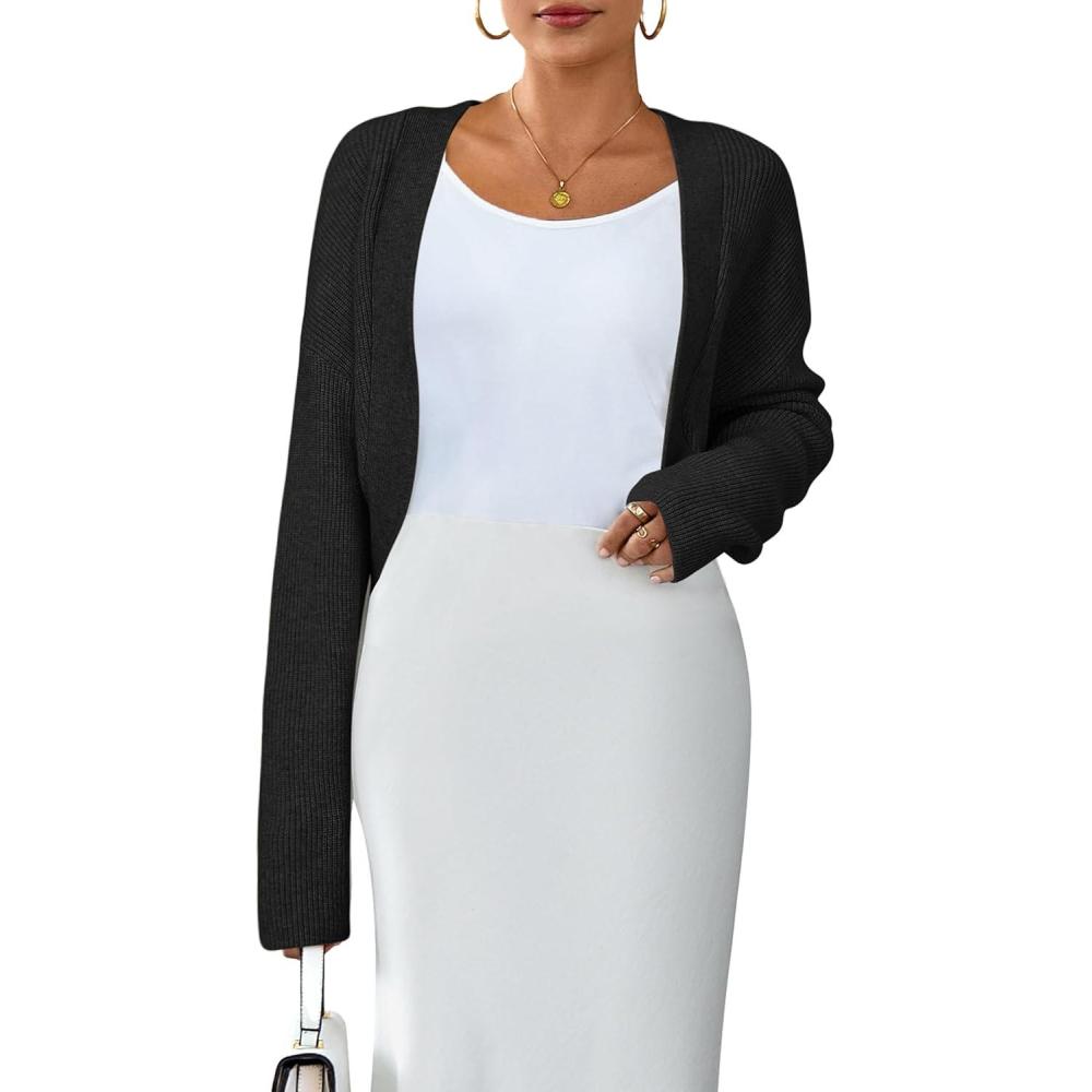 imageArachampampCloz Womens Wool Blend Sweaters Cropped Cardigan Bolero Shrug for DressesBlack