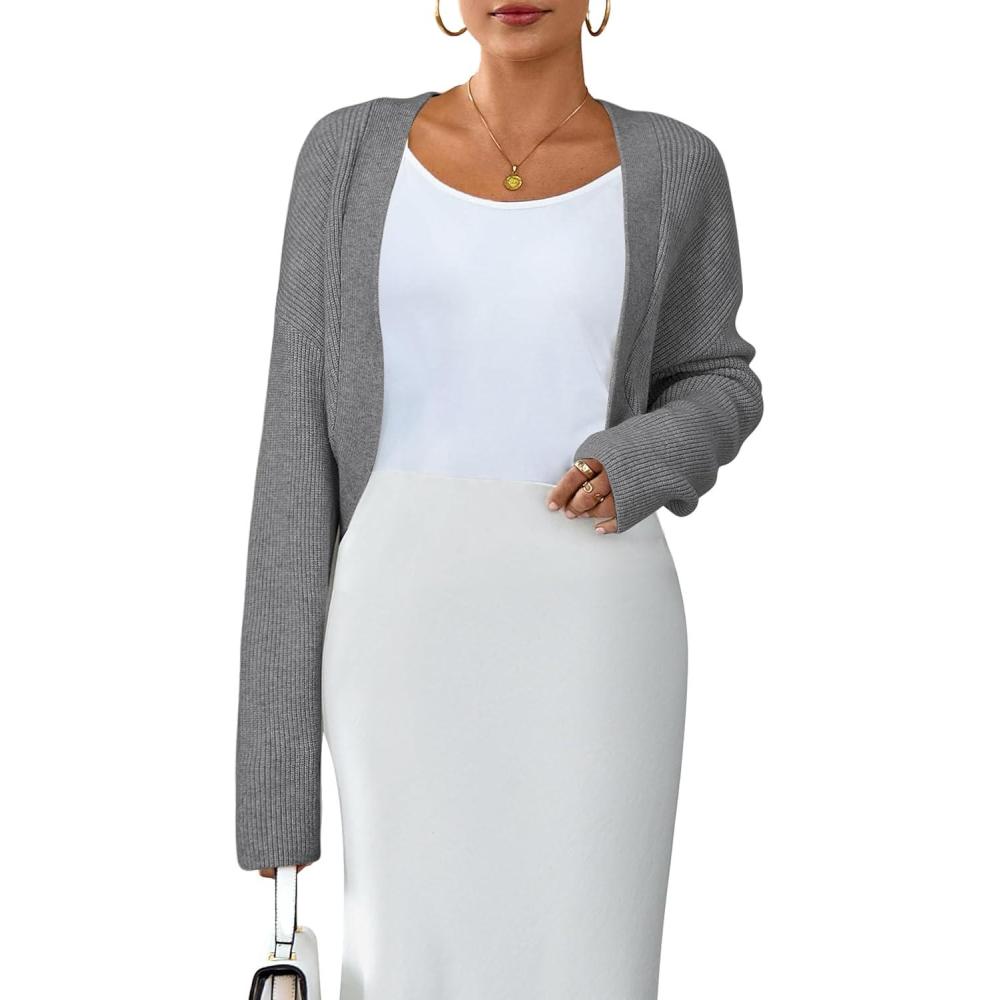 imageArachampampCloz Womens Wool Blend Sweaters Cropped Cardigan Bolero Shrug for DressesGray
