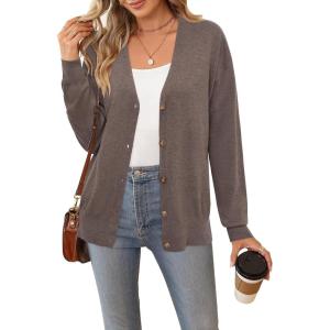 Arach&Cloz Women’s Wool Blend Lightweight Spring Business Casual Cardigan Sweaters(Coffee)