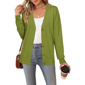 Arach&Cloz Women’s Wool Blend Lightweight Spring Business Casual Cardigan Sweaters(Grass Green)
