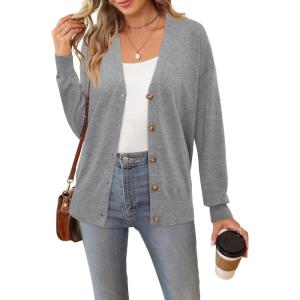 Arach&Cloz Women’s Wool Blend Lightweight Spring Business Casual Cardigan Sweaters(Gray)