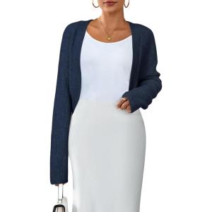 Arach&Cloz Women’s Wool Blend Sweaters Cropped Cardigan Bolero Shrug for Dresses(Dark Blue)