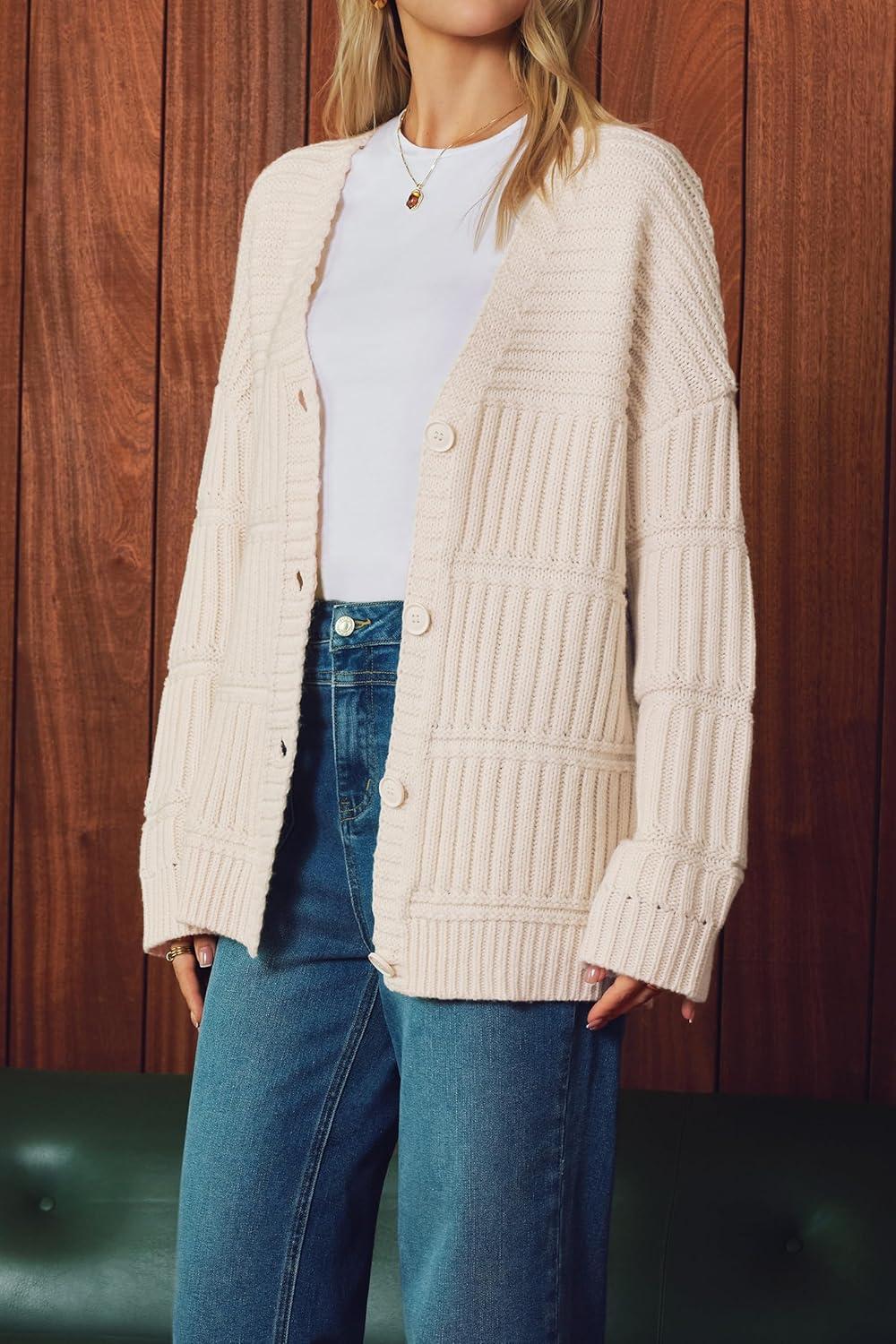 imageArachampampCloz Womens Wool Blend Chunky Knit Winter Cardigan Sweaters OutfitsApricot