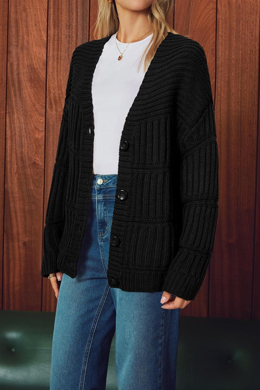 imageArachampampCloz Womens Wool Blend Chunky Knit Winter Cardigan Sweaters OutfitsBlack