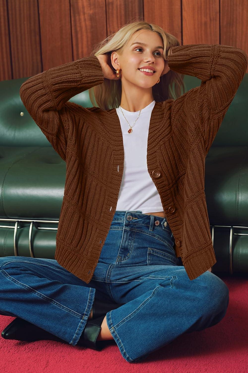 imageArachampampCloz Womens Wool Blend Chunky Knit Winter Cardigan Sweaters OutfitsBrown