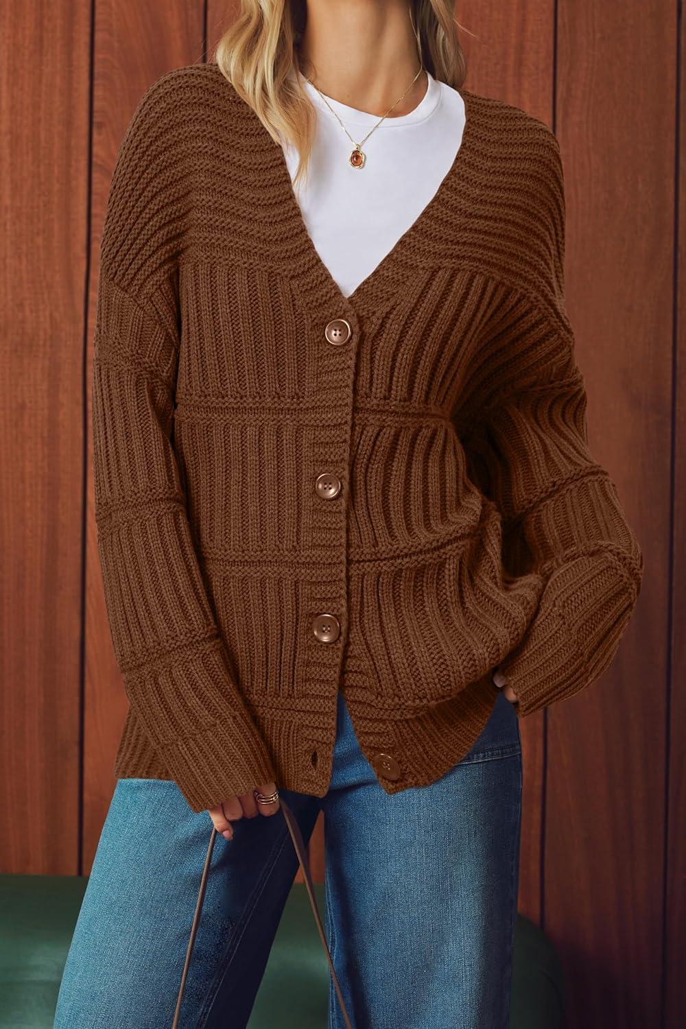 imageArachampampCloz Womens Wool Blend Chunky Knit Winter Cardigan Sweaters OutfitsBrown