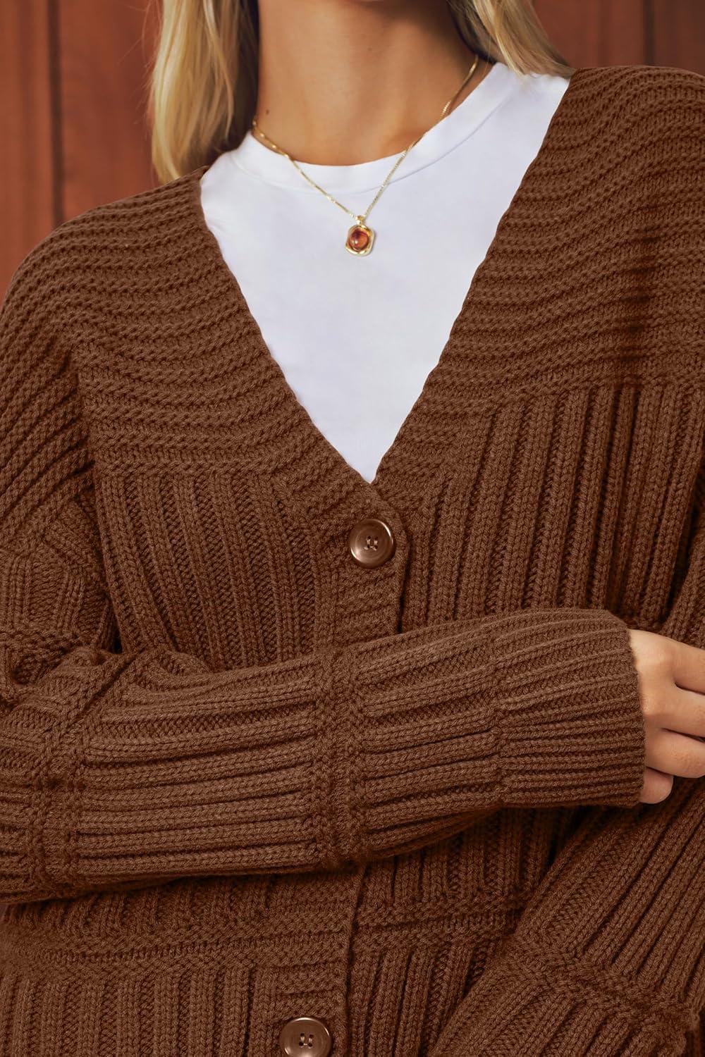 imageArachampampCloz Womens Wool Blend Chunky Knit Winter Cardigan Sweaters OutfitsBrown