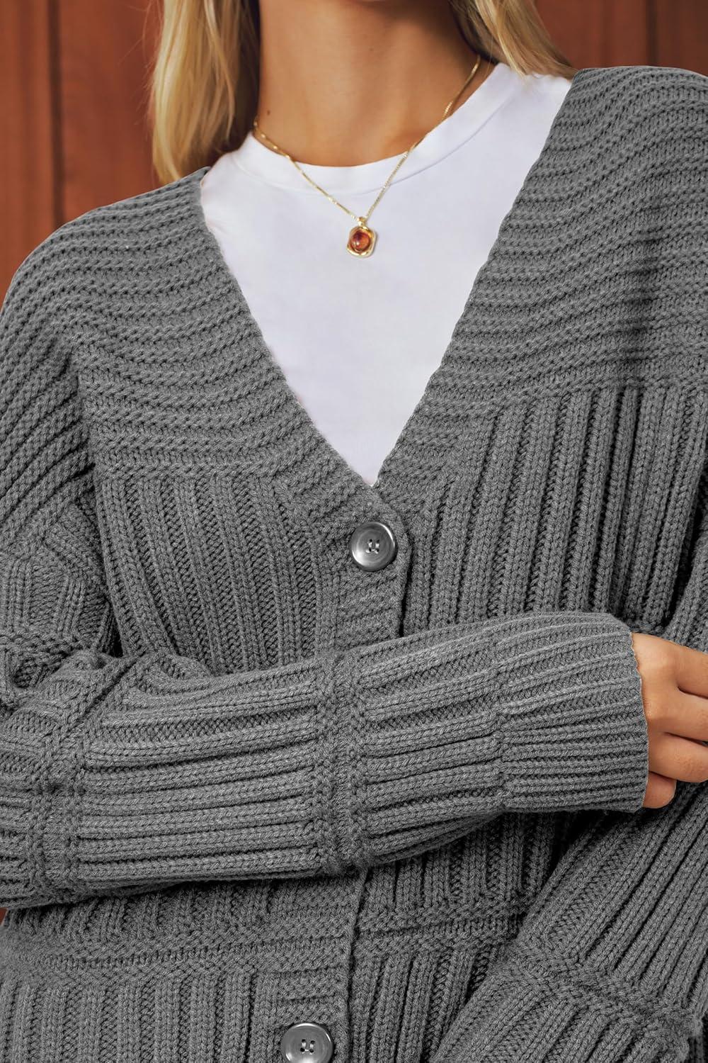 imageArachampampCloz Womens Wool Blend Chunky Knit Winter Cardigan Sweaters OutfitsGrey