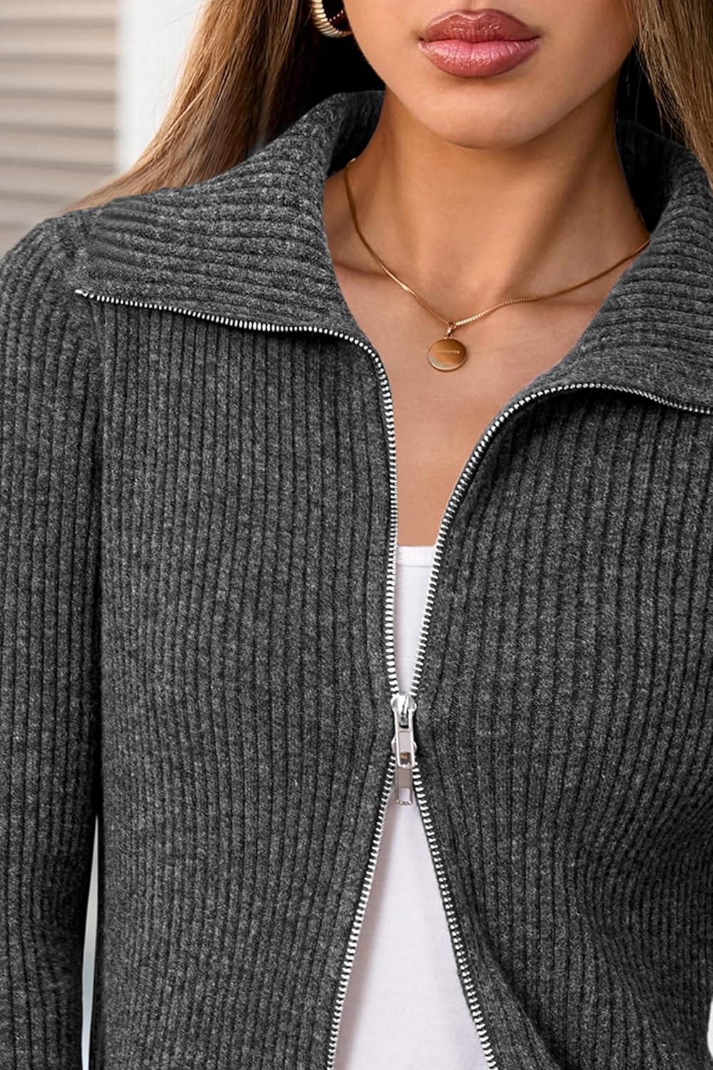 imageArachampampCloz Womens Wool Blend Fashion Zip Up Cardigan Sweater OutfitDark Gray