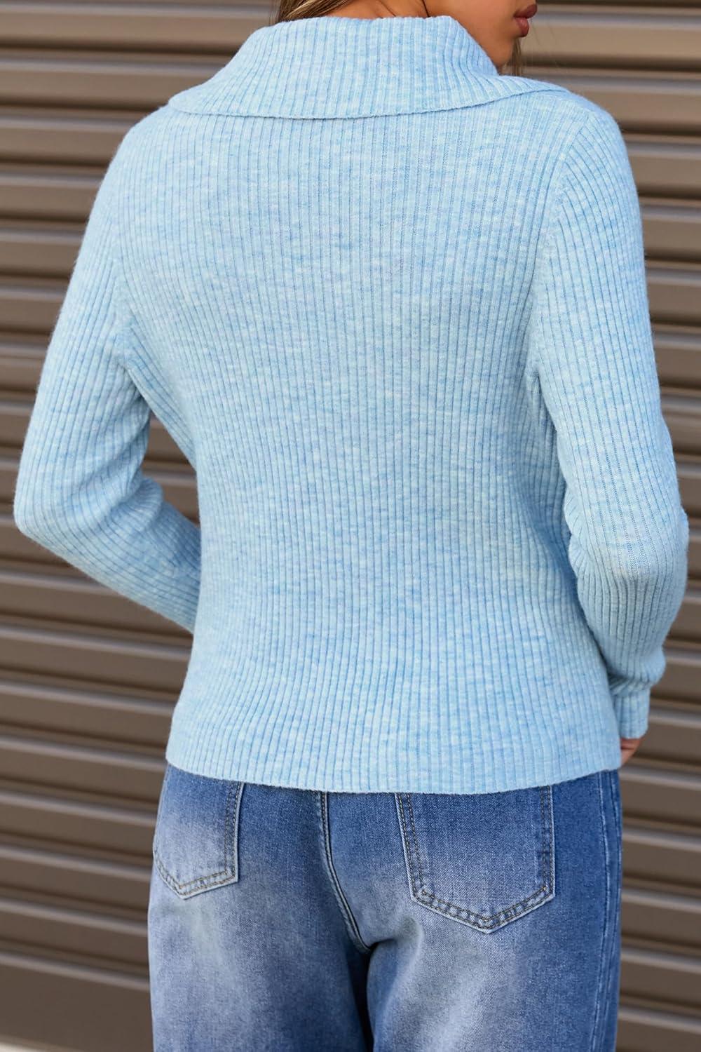imageArachampampCloz Womens Wool Blend Fashion Zip Up Cardigan Sweater OutfitPale Blue