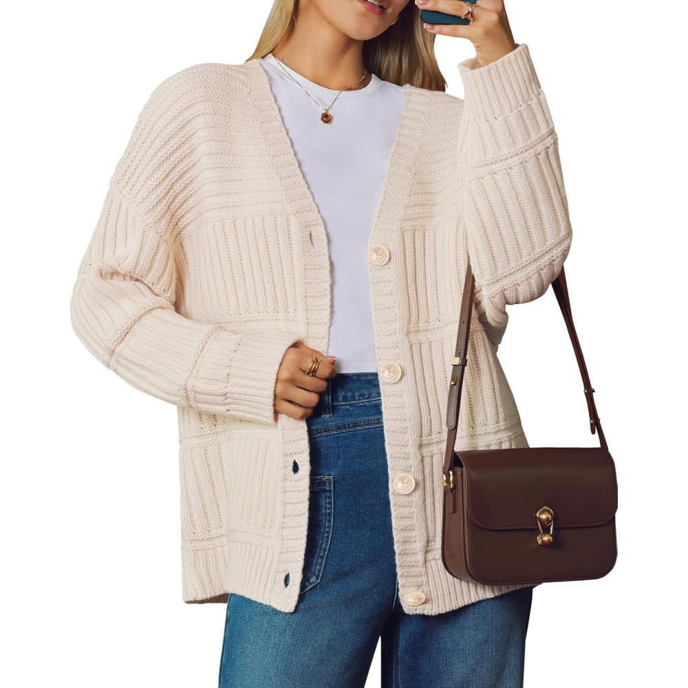 imageArachampampCloz Womens Wool Blend Chunky Knit Winter Cardigan Sweaters OutfitsApricot