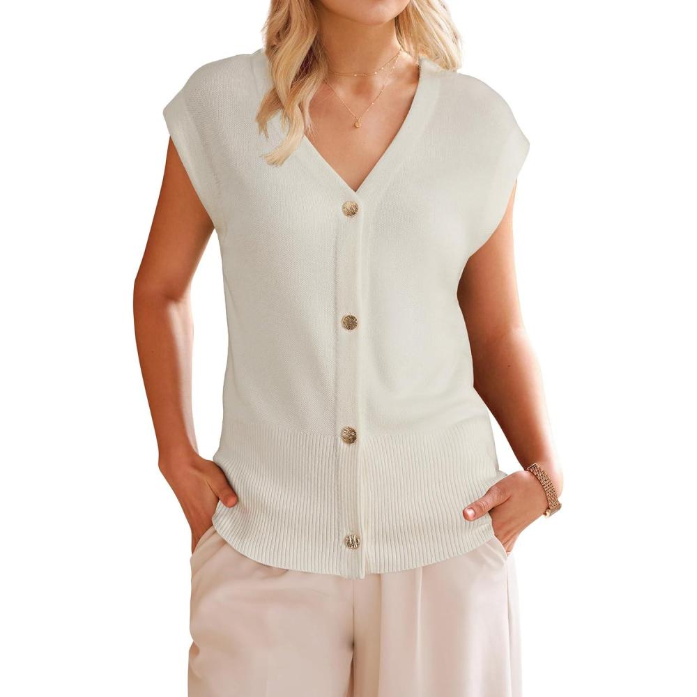 imageArachampampCloz Womens Wool Blend V Neck Button Down Summer Business Casual Sweater Vests 2026Offwhite
