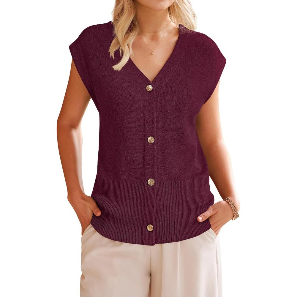 imageArachampampCloz Womens Wool Blend V Neck Button Down Summer Business Casual Sweater Vests 2026Wine